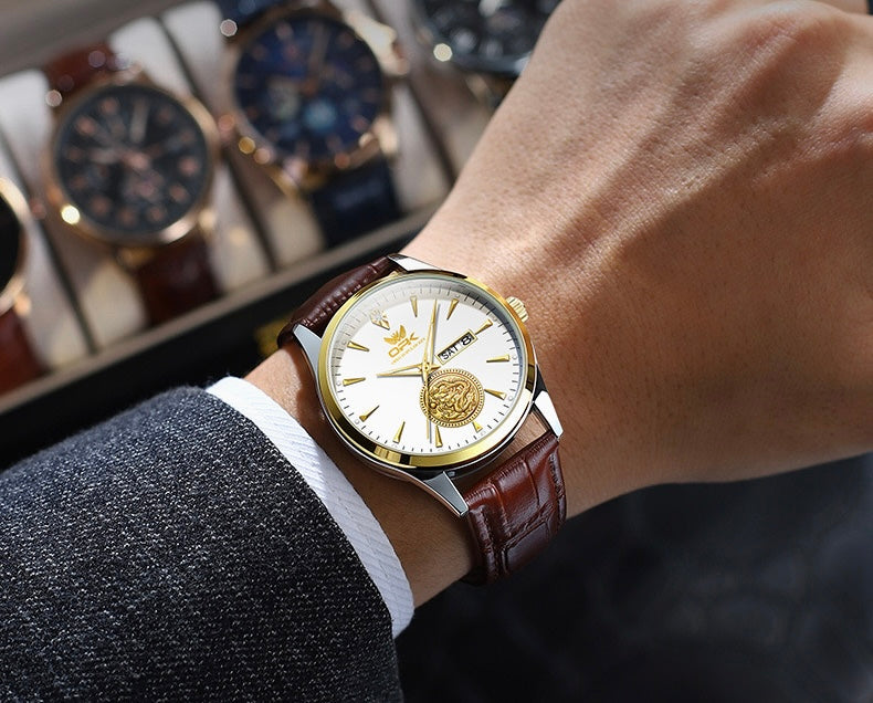 OPK Waterproof Brown Leather Men’s Watches
