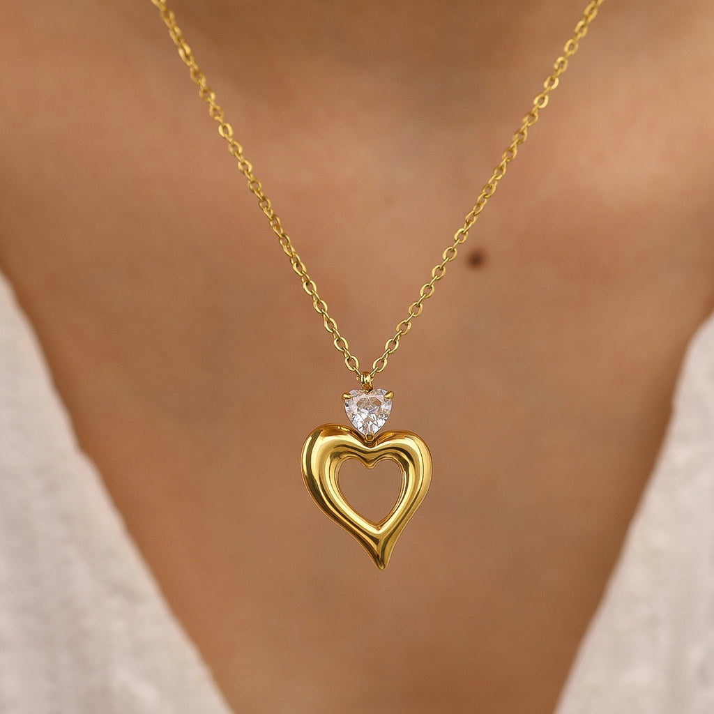 Heart Matching Jewelry Necklace & Earrings Set in Stainless Steel