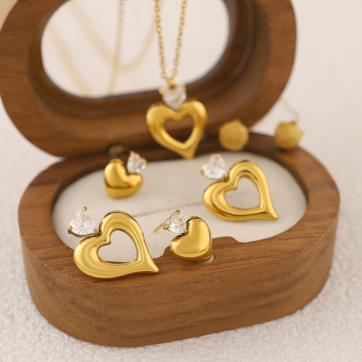 Heart Matching Jewelry Necklace & Earrings Set in Stainless Steel