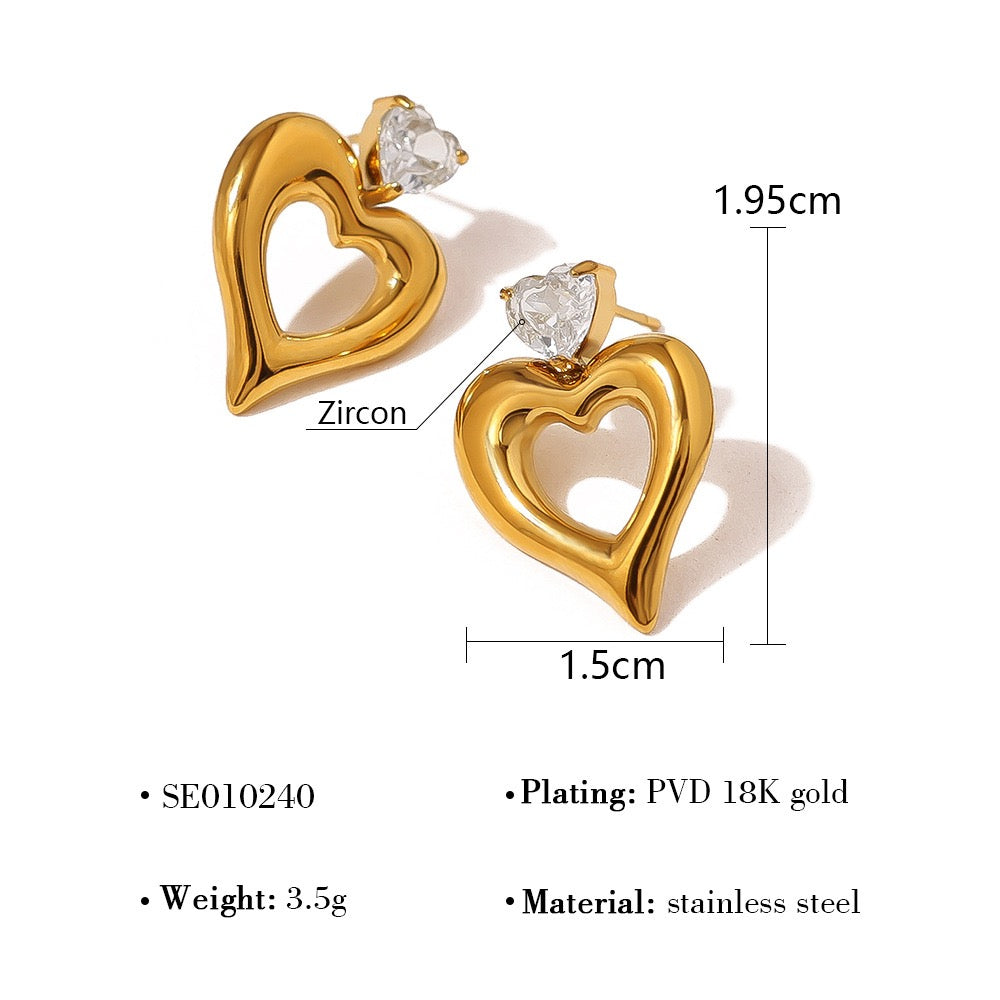 Heart Matching Jewelry Necklace & Earrings Set in Stainless Steel