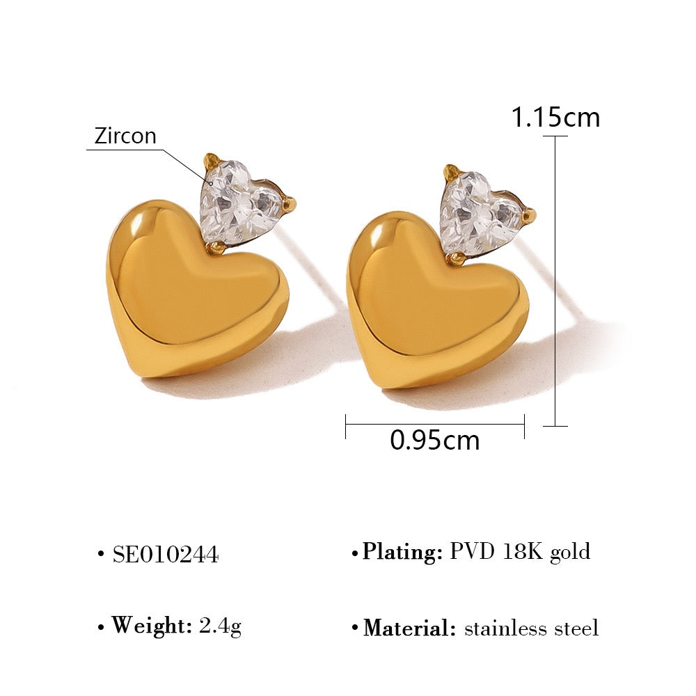 Heart Matching Jewelry Necklace & Earrings Set in Stainless Steel