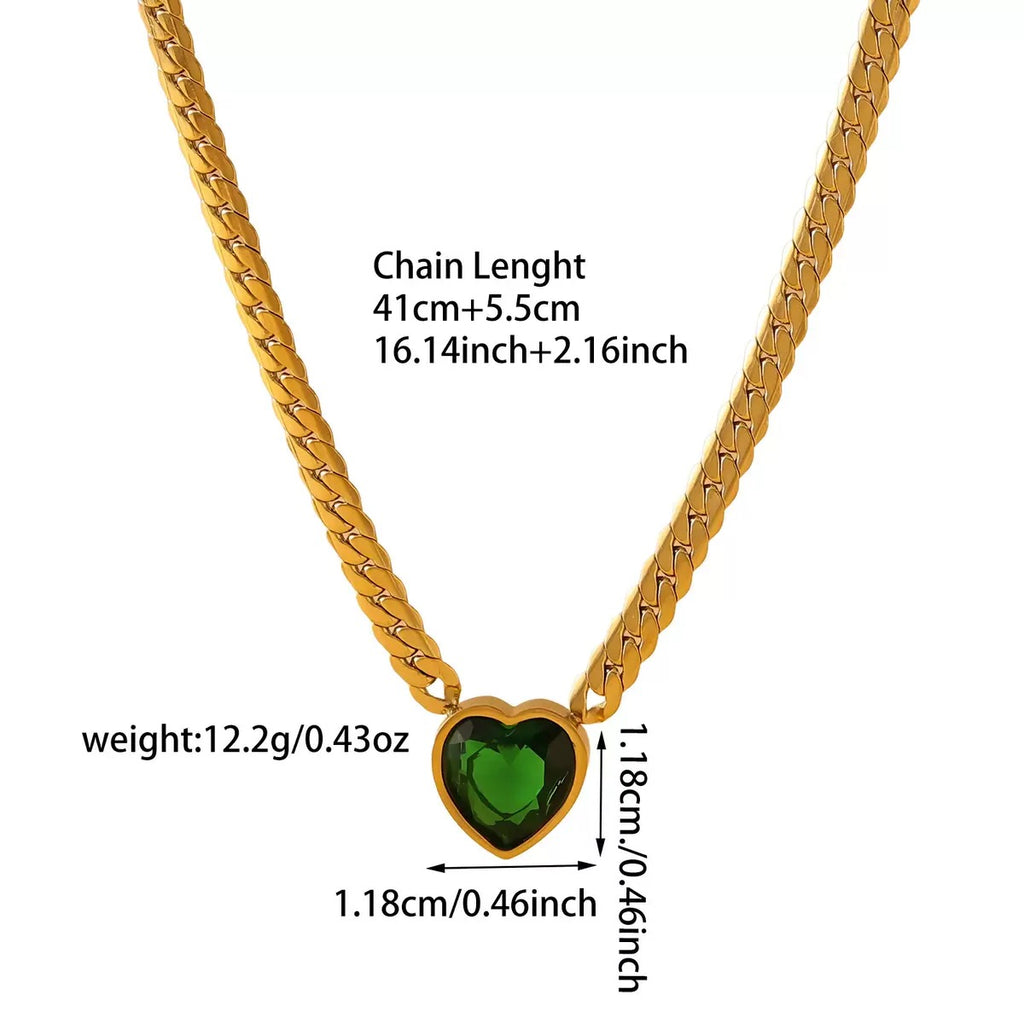 Cuban Chain with Emerald Heart Pendant Necklace