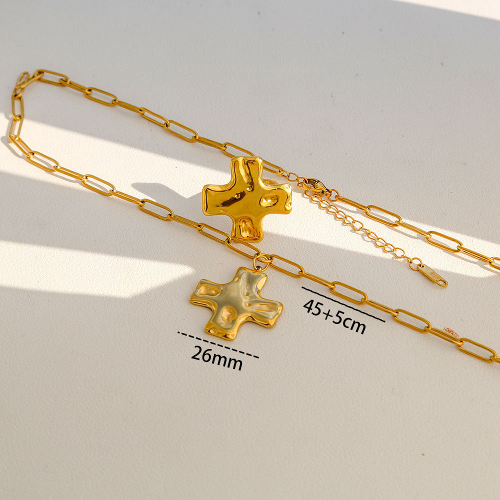 Hammered Cross Pendant Stainless Steel Necklace