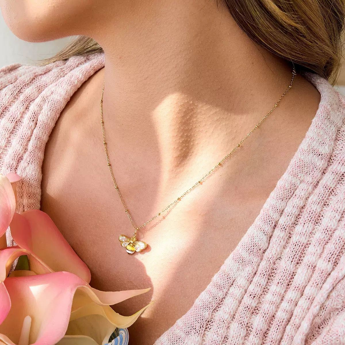 Stainless Steel Oil Dripping Bee Necklace