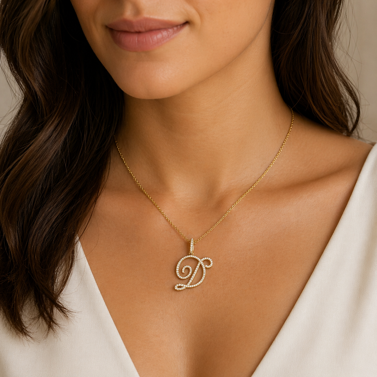 Zircon Alphabet Pendant Necklace in Stainless Steel