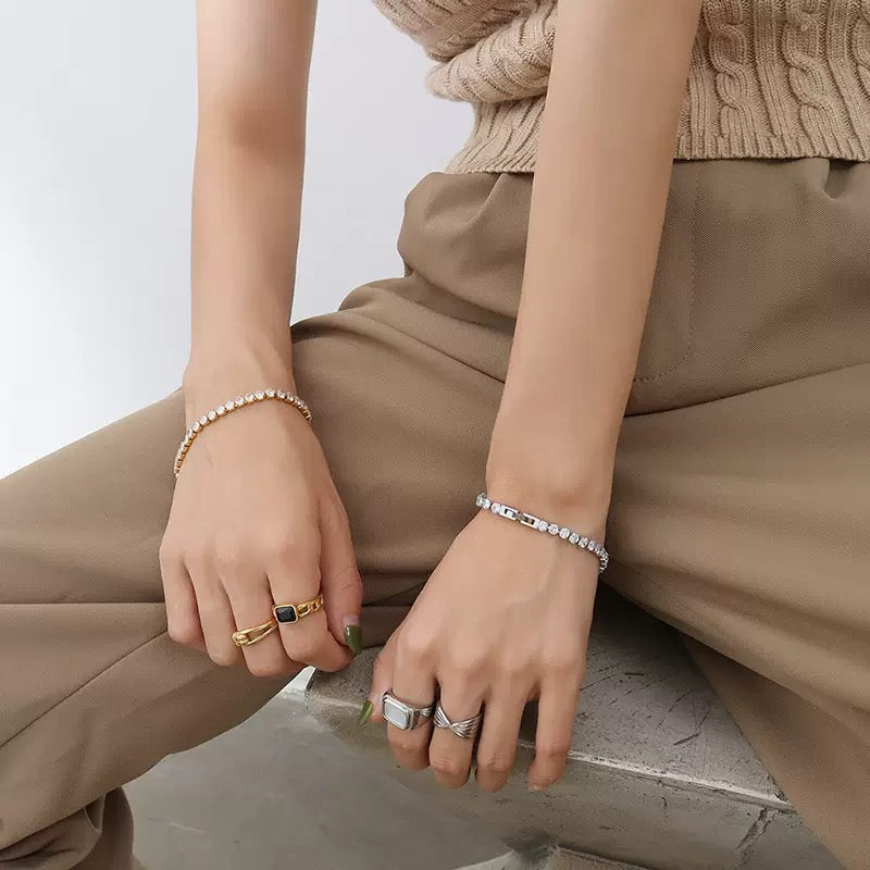 Titanium Steel Faux Diamond Tennis Bracelet