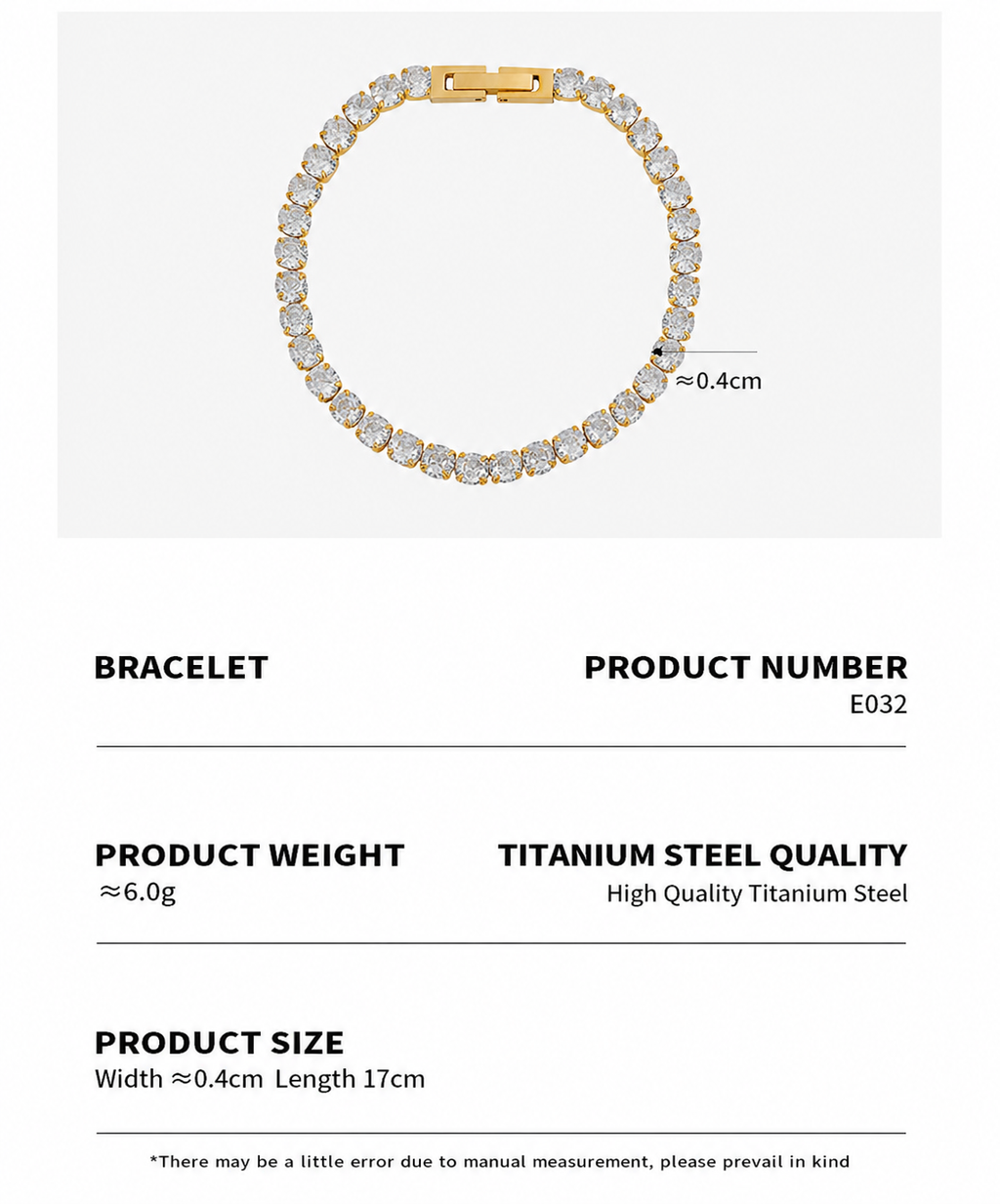 Titanium Steel Faux Diamond Tennis Bracelet