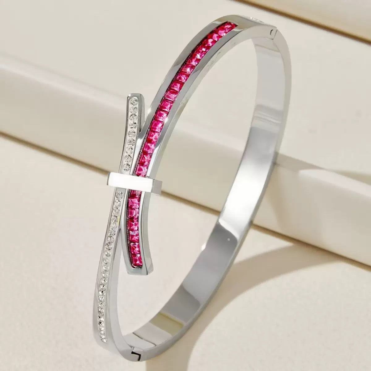 Lisa Pink Stoned Stainless Steel Bangle