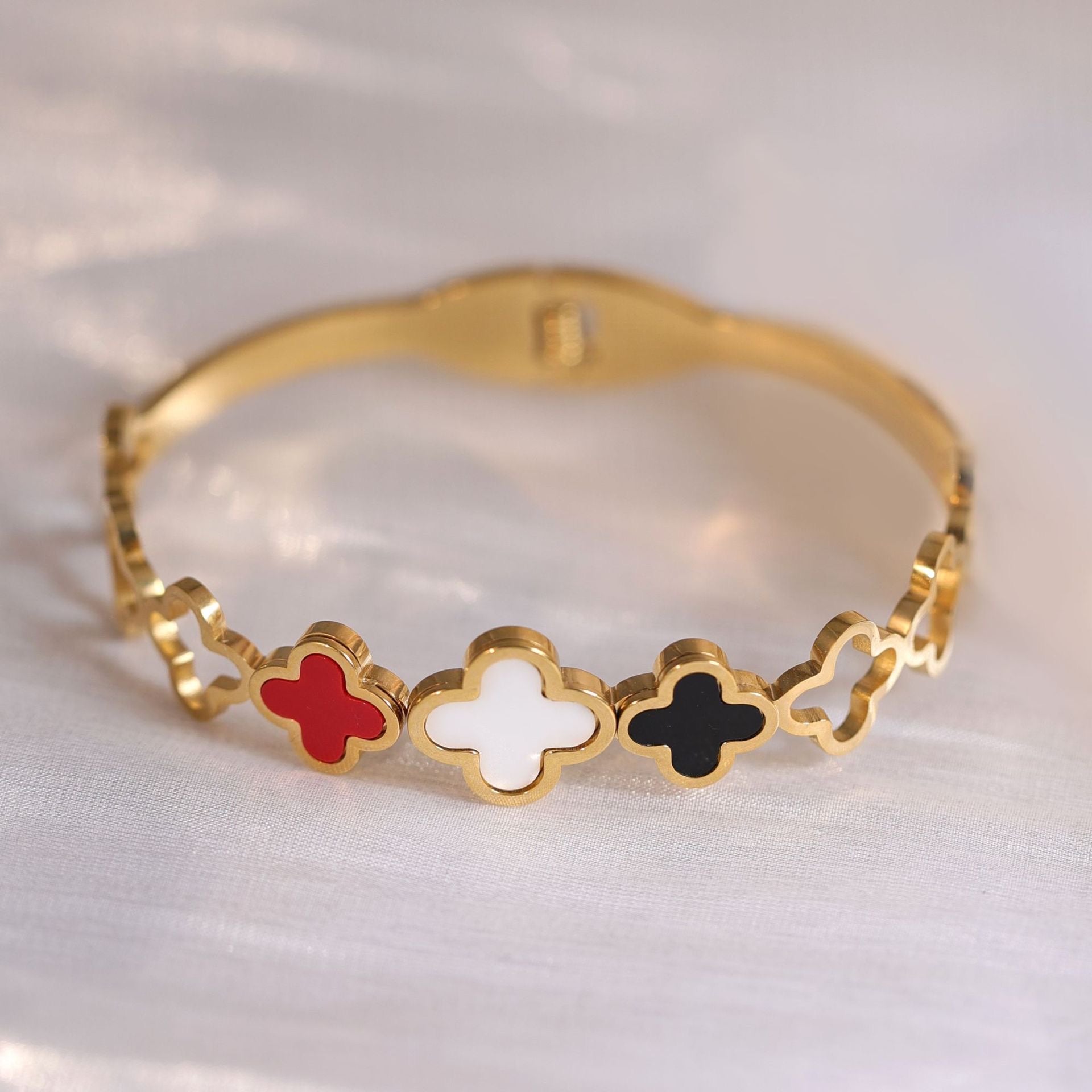 Mia Minimalist Trio Petals Bangle in Stainless Steel